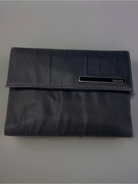 Prada Black Nylon Fold Wallet with Metal Logo